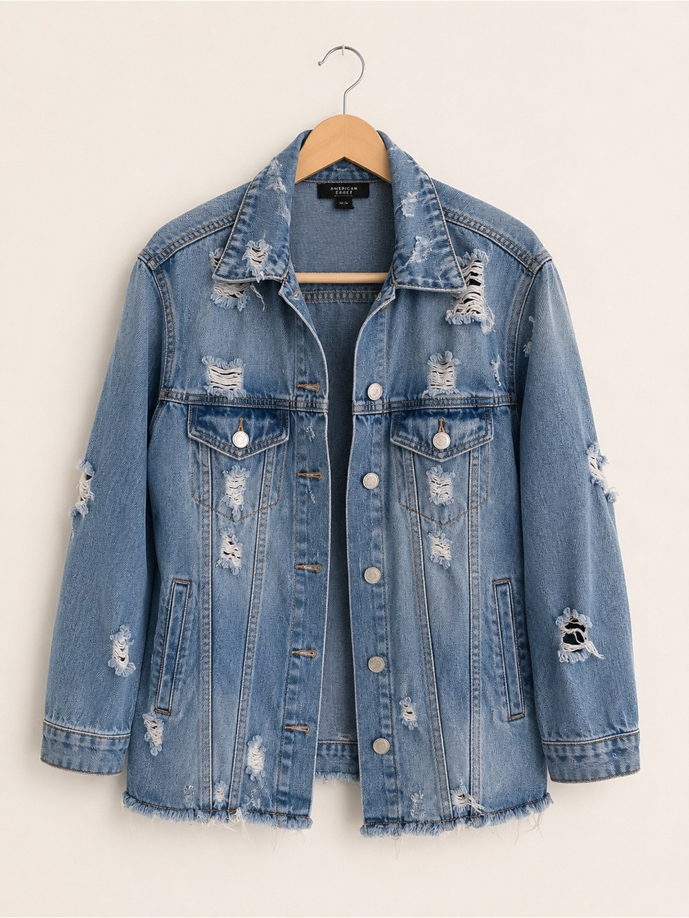 Streetwear Society Oversized Distressed Denim Jacket | Size Small